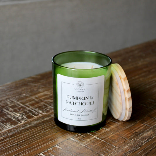Pumpkin & Patchouli 11oz Candle (Green Jar)